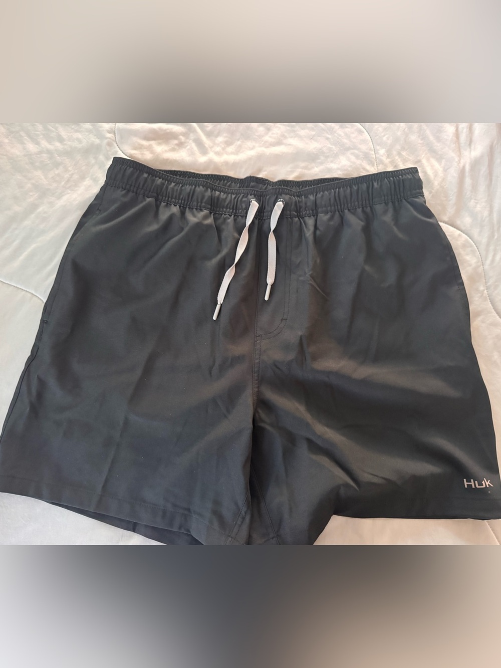 Huk Black Athletic Swim Shorts with White Drawstring
